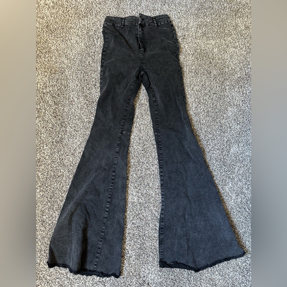 Black denim stretch bell bottom/ flare  jeans size small